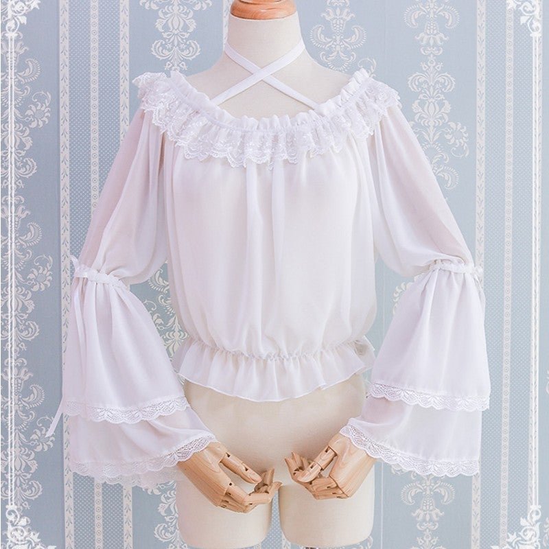 Gothic Lolita Chiffon Blouse with Flared  Long Sleeves Novameme