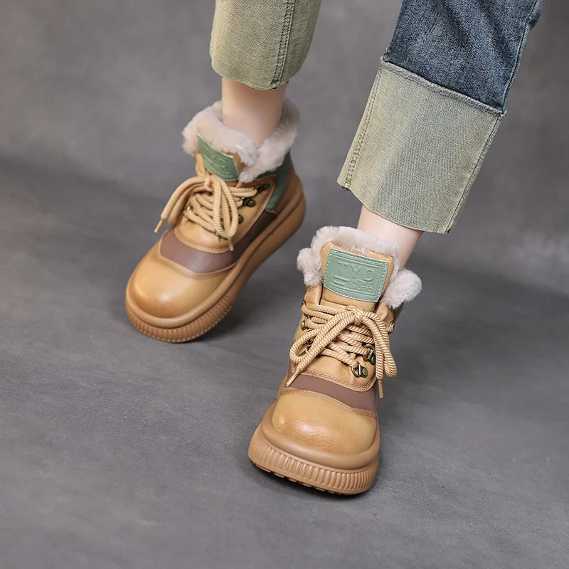 Yyvonne Leisure Snow Boots Women Double Zipper Wool Short Boots Warm Plus Velvet Martin Boots Thick Cotton Boots