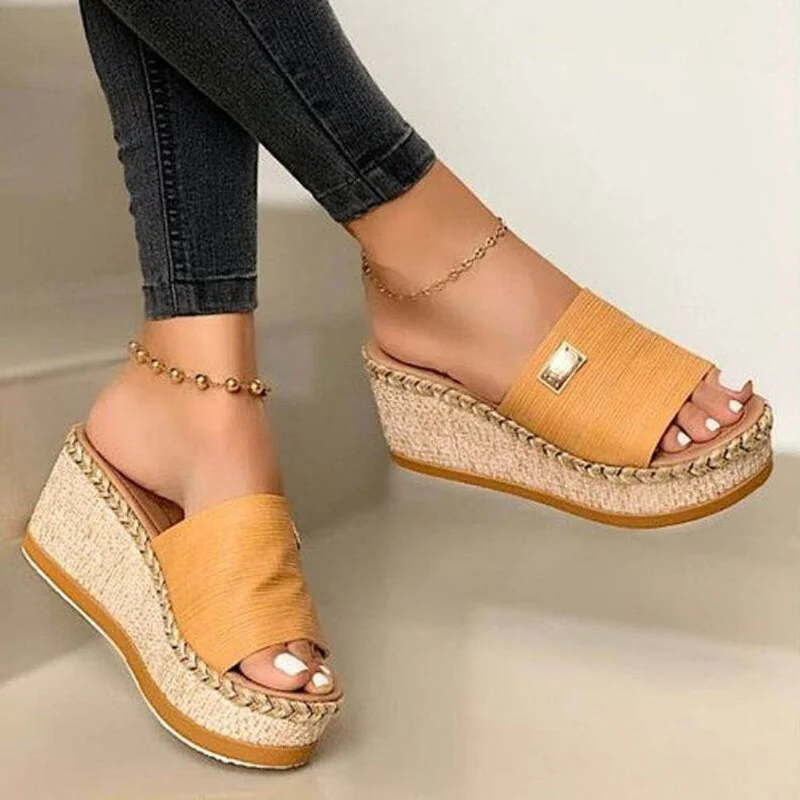 Women Sandals Wedges Heels Sandals Slip-On Platform Sandalias With High Heels Chaussure Femme Comfy Summer Shoes Women Slippers