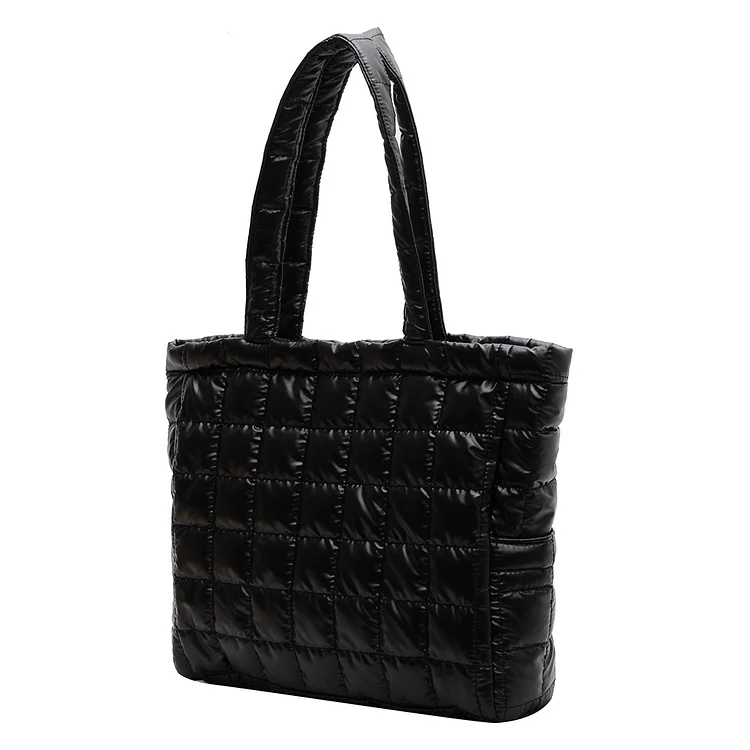 Fashion Shoulder Bag Cotton Padded Quilted Handbags Women Shopping Tote (Black)