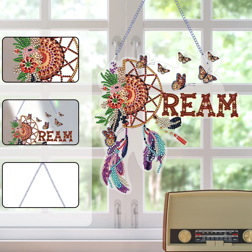 Dreamcatcher 2D Flat DIY Diamond Art Pendant Single-Sided Drill Wall Door Decor