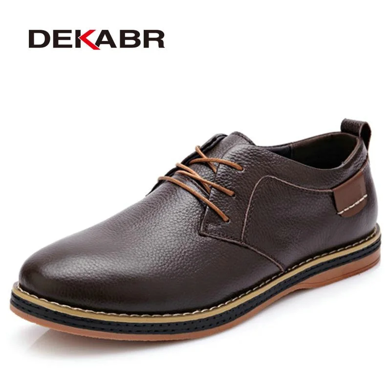 DEKABR High Quality Men Flats Casual New Genuine Leather Flat Shoes Men Oxford Fashion Lace Up Dress Shoes Work Shoe Sapatos
