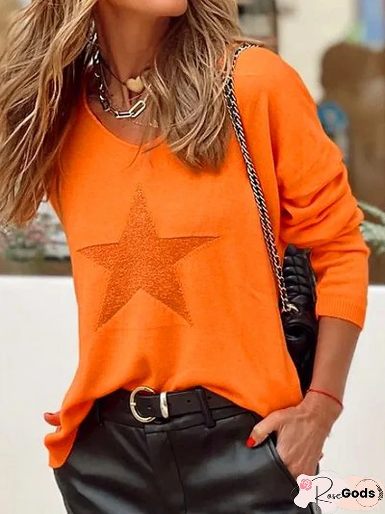 V Neck Star Loose Sweater