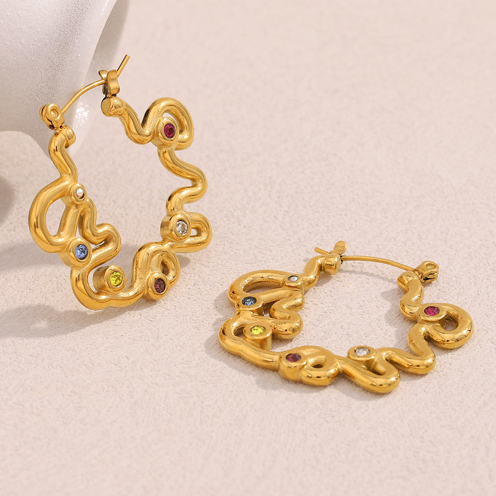 Hot Selling Personalized Design Cold Style Earrings Stainless Steel Plated 18K Gold Diamond Twisted Earrings For Women