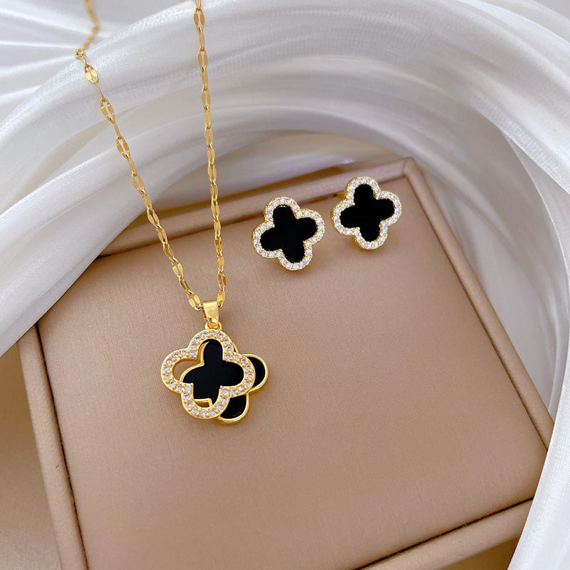 Clover Necklace Earring Set Micro-Inlaid Personalized Party Earrings And Necklace Combination