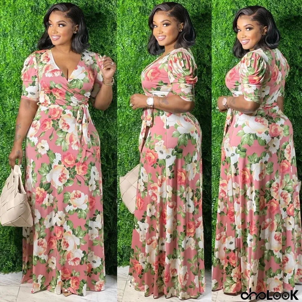 Plus Size Women Floral Print Maxi Dress