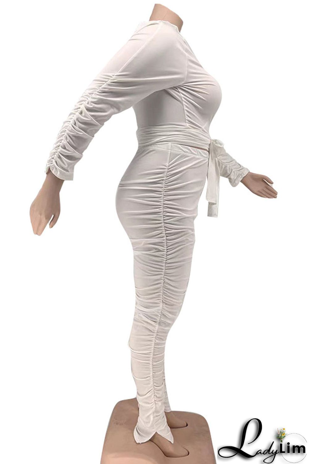 Rose Red Sexy Solid Bandage Patchwork Fold V Neck Plus Size Two Pieces