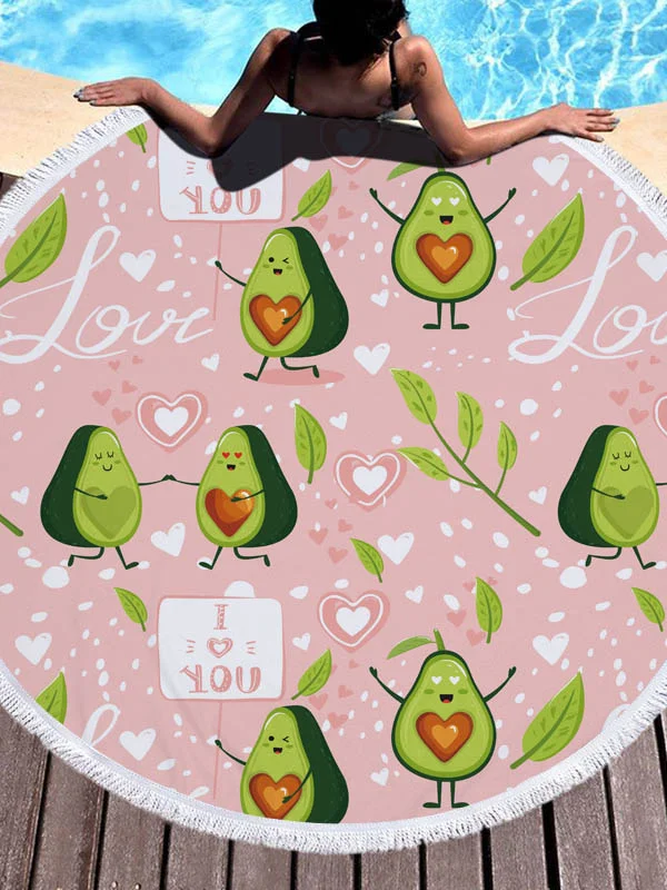 Avocado Print Round Shape Tasseled Soft Beach Mat