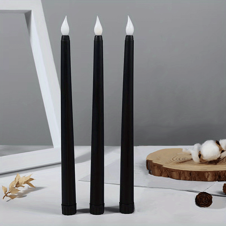 1/2/3/6pcs Black LED Long Pole Electronic Flameless Halloween Candle Lights,Christmas Decoration Light,Valentine's Day Decoration Lights,Decorative Lighting For Tea Light Birthday Wedding,Valentine's Day Dining Table Candle  Light,Excluding Batteries