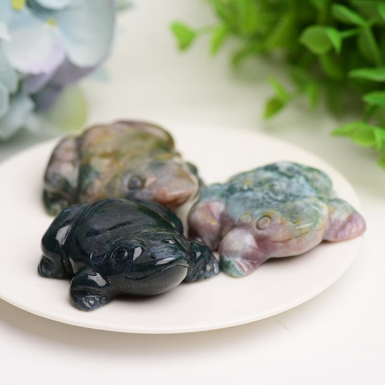 2.0" Moss Agate Frog Crystal Carving Bulk Crystal