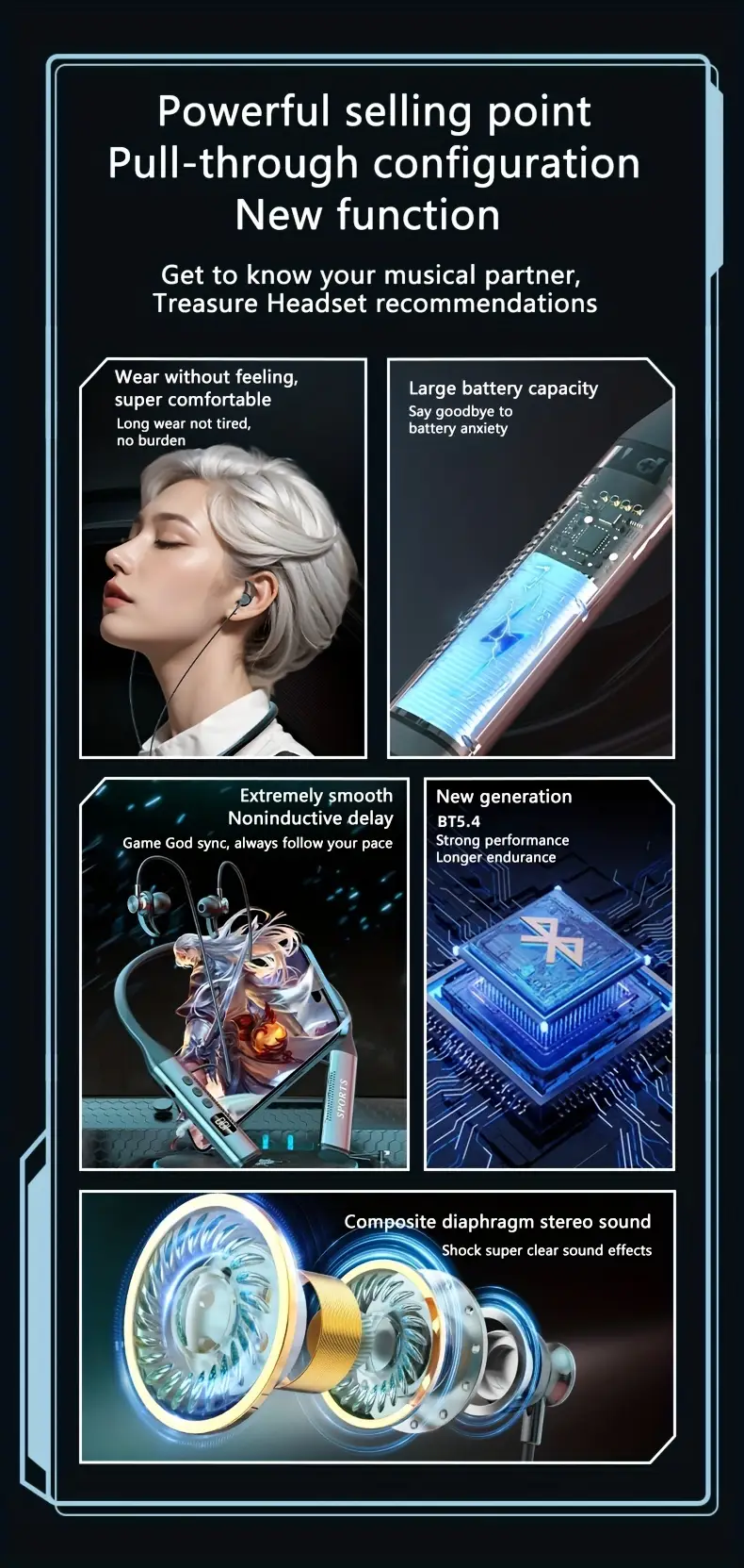 outdoor sports headphones new wireless earphones in 2025 hung on the neck neck hanging style suitable for exercise in ear type with ears the neck ring bent at will ultra long and large capacity battery suitable for running exercise calls music and games Product details 1