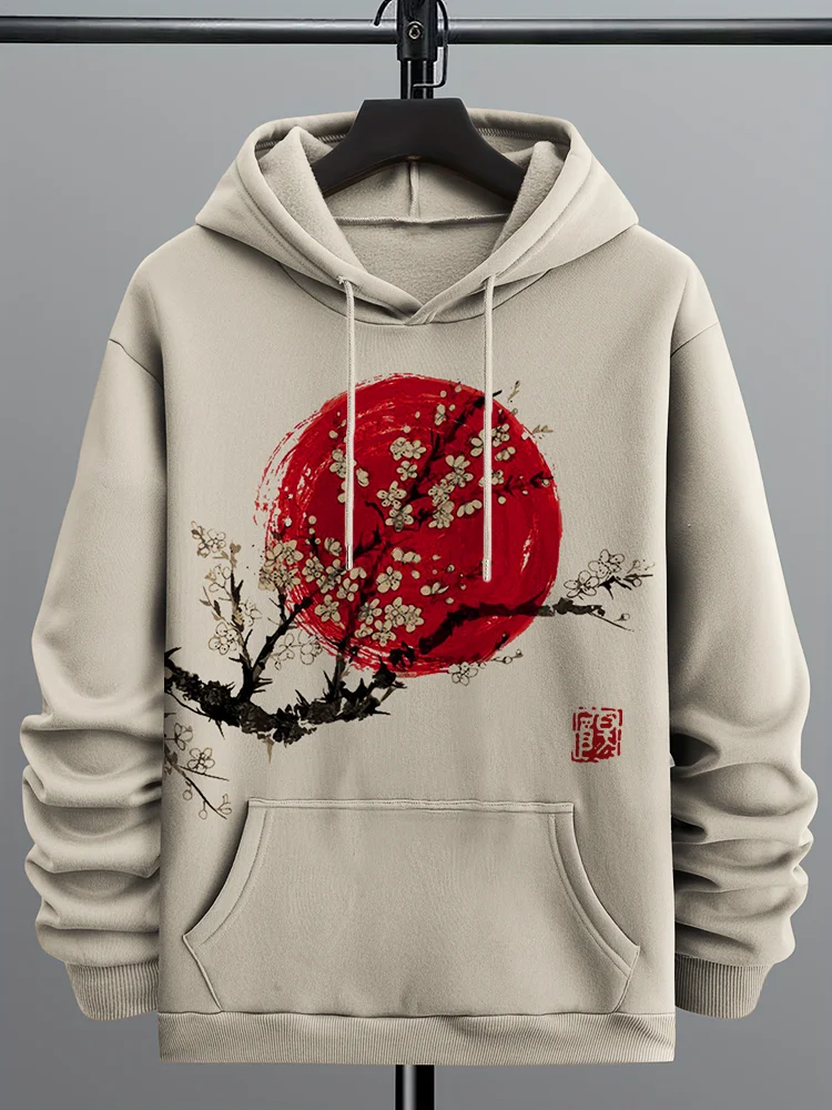 Men's Plum Blossom Sunrise Japanese Art Cozy Hoodie