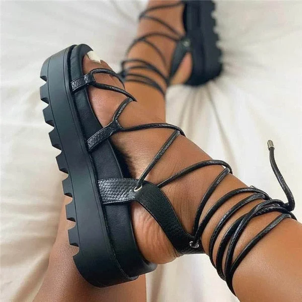 Women's Gladiator Sandal Ladies Platform Wedge Cross Tied Casual Shoe Summer Sexy Lady Ankle Wrap Lace Up Footwear Plus Size