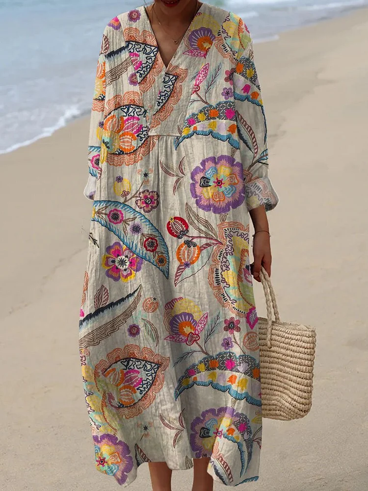 Women's  Boho Vintage Floral Art Print Casual Dress