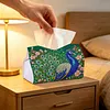 Diamond Art Tissue Box Cover DIY PU Desktop Organizer Large(peacock)