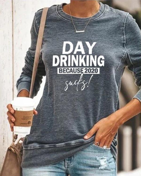 Women Long Sleeve Letter Printed Daily Shirt