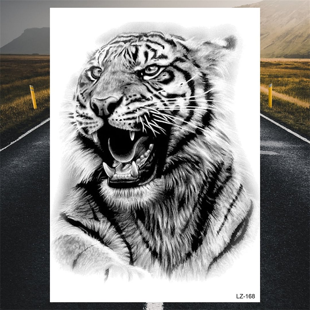 Large Black Lion Temporary Tattoos For Men Adults Realistic Winged Knight Cool Tiger Fake Tattoo Sticker Chest Arm Tatoos