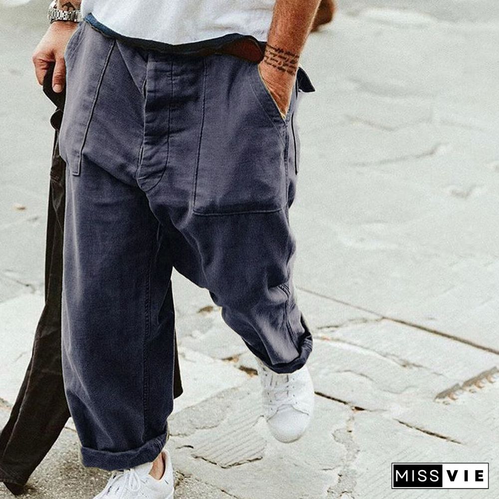 Casual Mens Solid Color Loose Pants