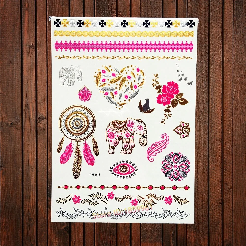 Sdrawing Big Size Gold Flying Butterfly Flash Tattoo Jewel Sticker ACT-199 Henna Bracelet 3D Makeup Butterfly Waterproof Tattoo Women