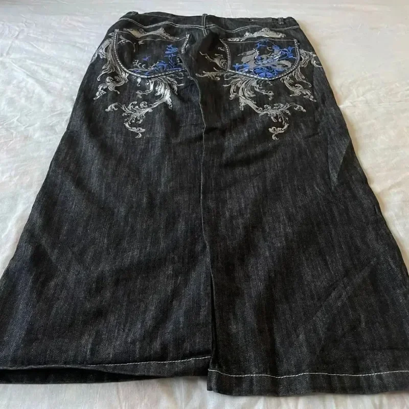 Bkdfamily picture day outfit highschool 2024 New American Harajuku Retro Straight High Waist Y2K Street Style Women Washed Blue Pockets Baggy Jeans Gothic Wide Pants