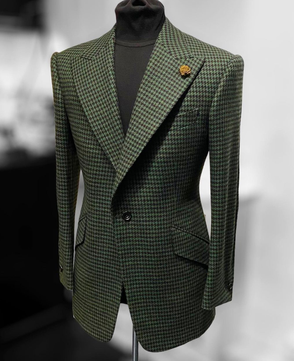 Houndstooth Turndown Collar Single Breasted Blazer