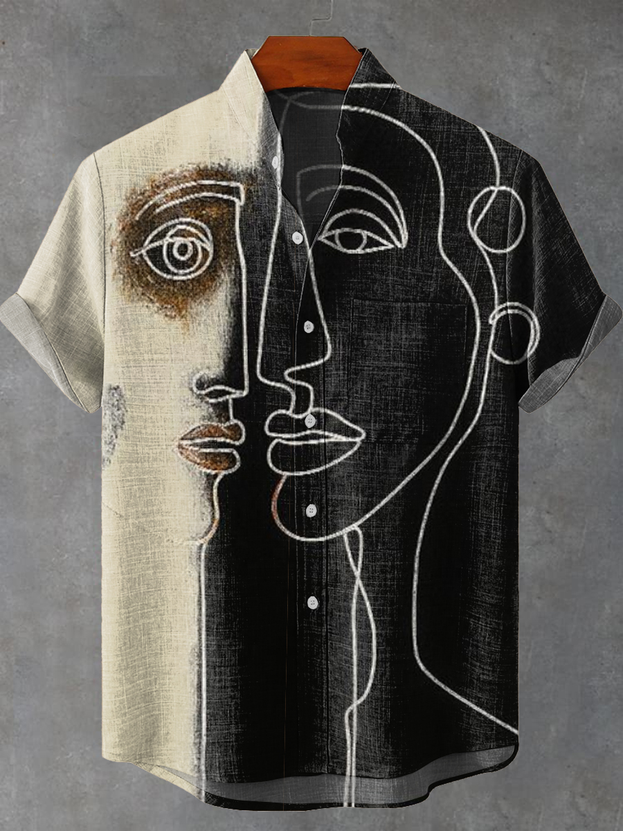 Vintage Abstract Double Face Painting Art Print Casual 100% Cotton Shirt