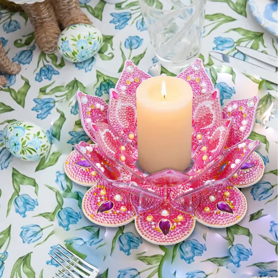 Lotus DIY Diamond Art Painting Kits of Candle Holder Diamond Painting Candle Holder Kit Diamonds Paintings Candlestick Holder Kit for Aromatherapy & Home Decor (Pink)