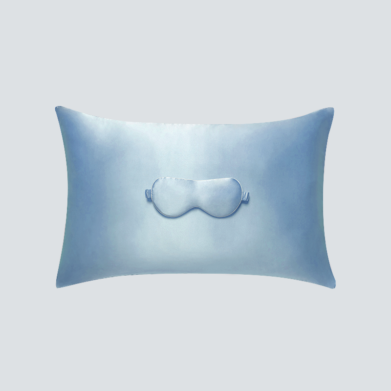 Silk Eye Mask Pillowcase Set Solid Style Sky Blue