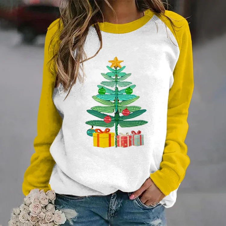 Christmas Tree Color Block Print Sweatshirt