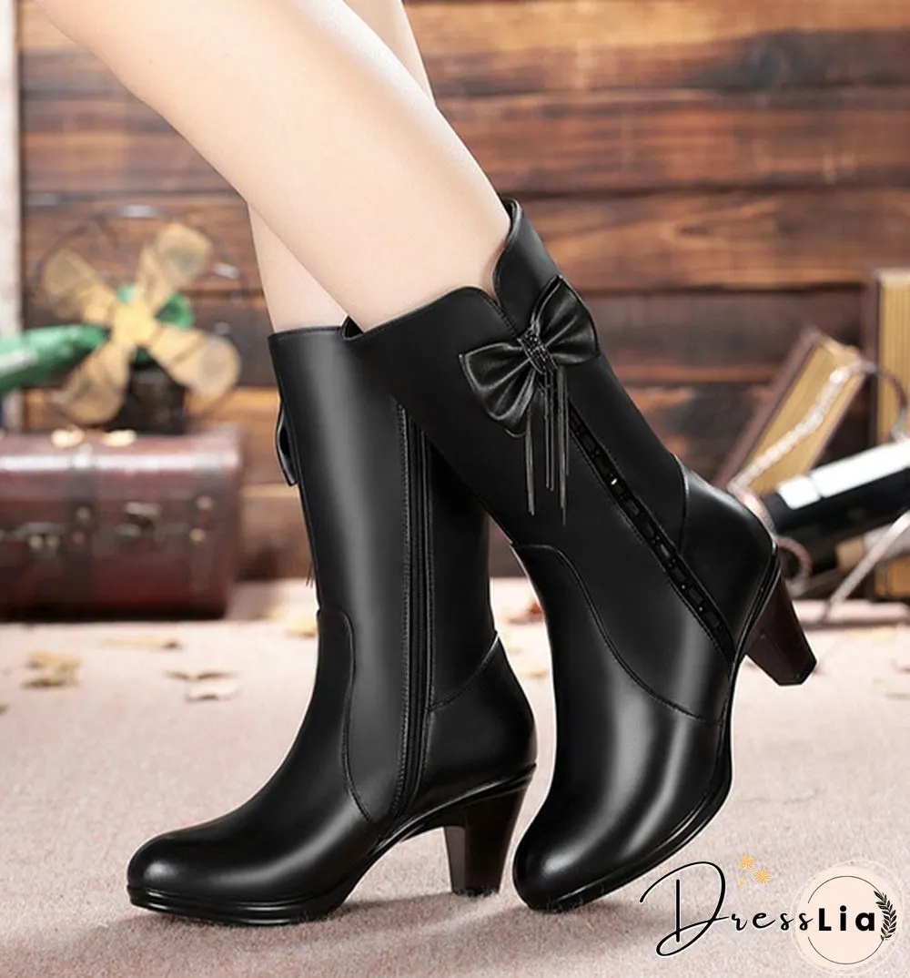 New winter boots, cotton boots, leather boots, leather boots, high-heeled wool boots