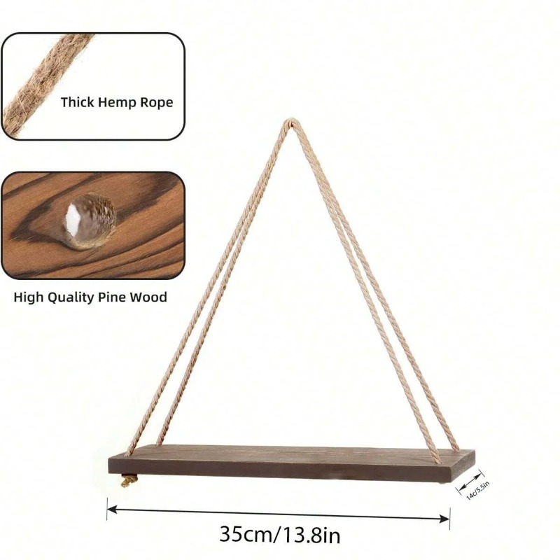 Tegooe Wood Hanging Rope Floating Shelves - Wall Mounted Storage for Plants Decor