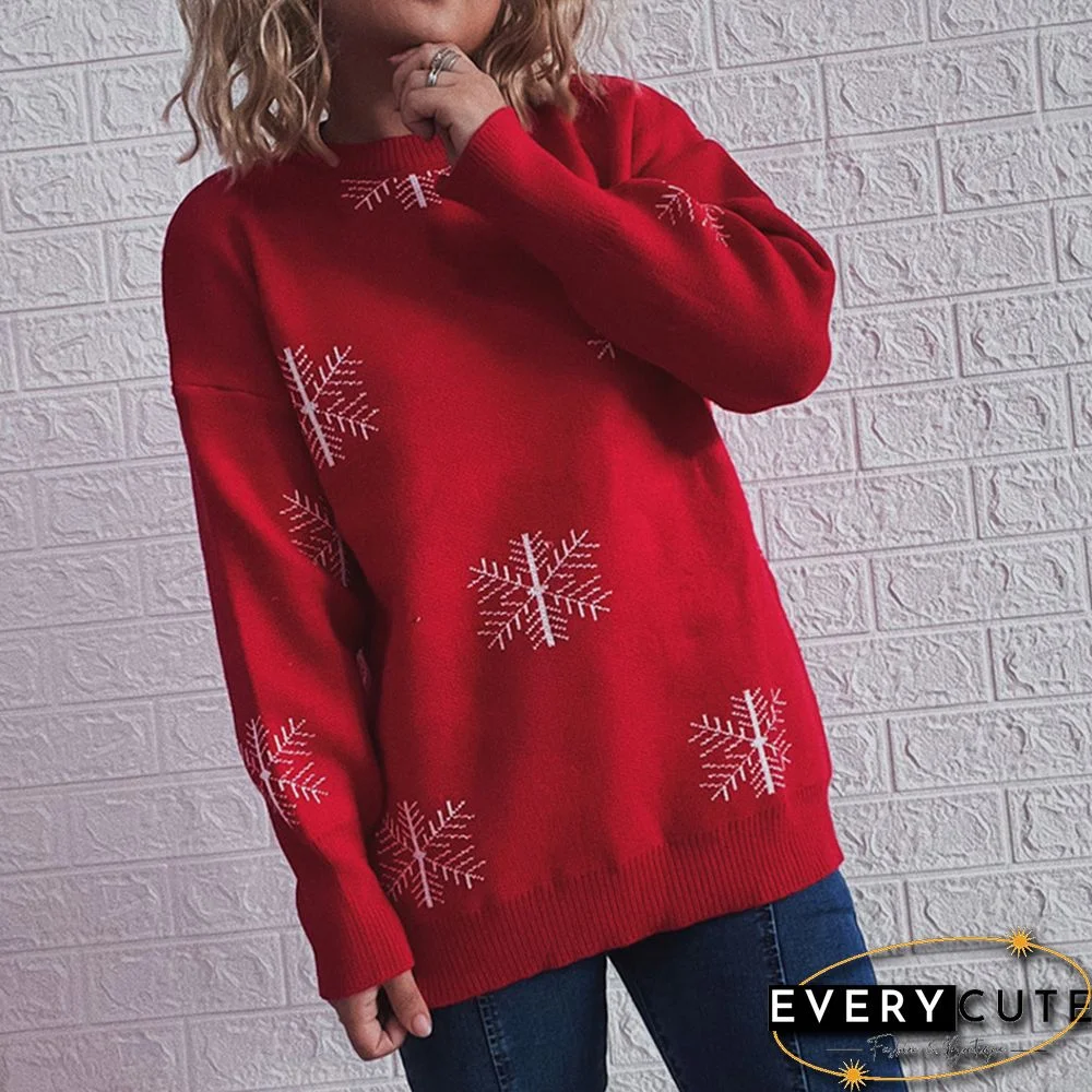 Red Snowflake Print Thicken Christmas Sweater