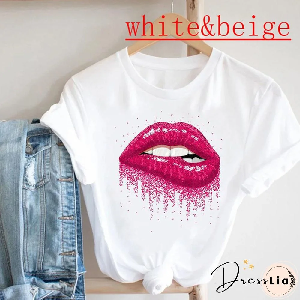 tee top tshirt watercolor lip new style 90s fashion clothes women cartoon print summer casual o-neck lady female clothing short sleeve T graphic t-shirt