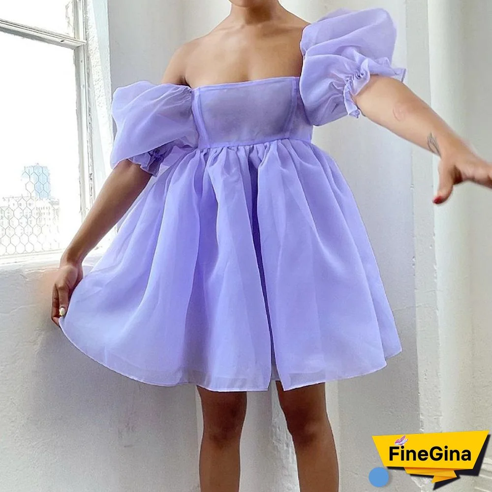 FUFUCAILLM Women's Mini Princess Dress Elegant Puff Sleeve Lace Party Court Prom Short Dresses Sexy Bandeau Backless Clubwear