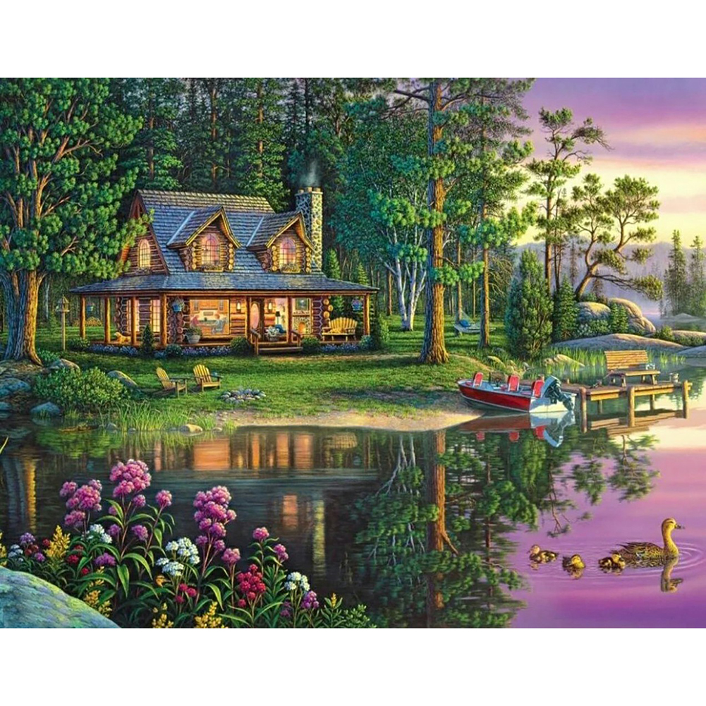 Color Cottage Landscape  50*40cm(canvas) full round drill diamond painting