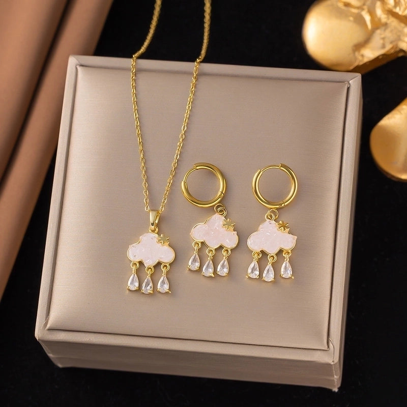 Elegant Sweet Classic Style Clouds 316 Stainless Steel  Earrings Necklace Jewelry Set