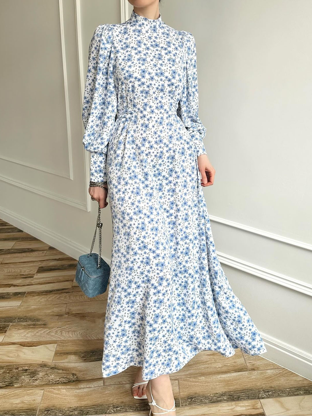Elegant Floral Short Turtleneck Strappy Dress | Oxredo Shop Ramadan Sale