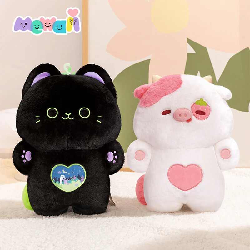 2-Pack Mewaii® Huuuug Family Squishy Devil Mint Kitten & Strawberry Cow Plush Kawaii Pillow Plush Toy