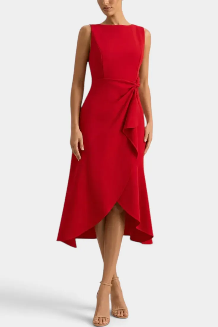 Asymmetric Sleeveless Midi Dress with Side Bow Detail