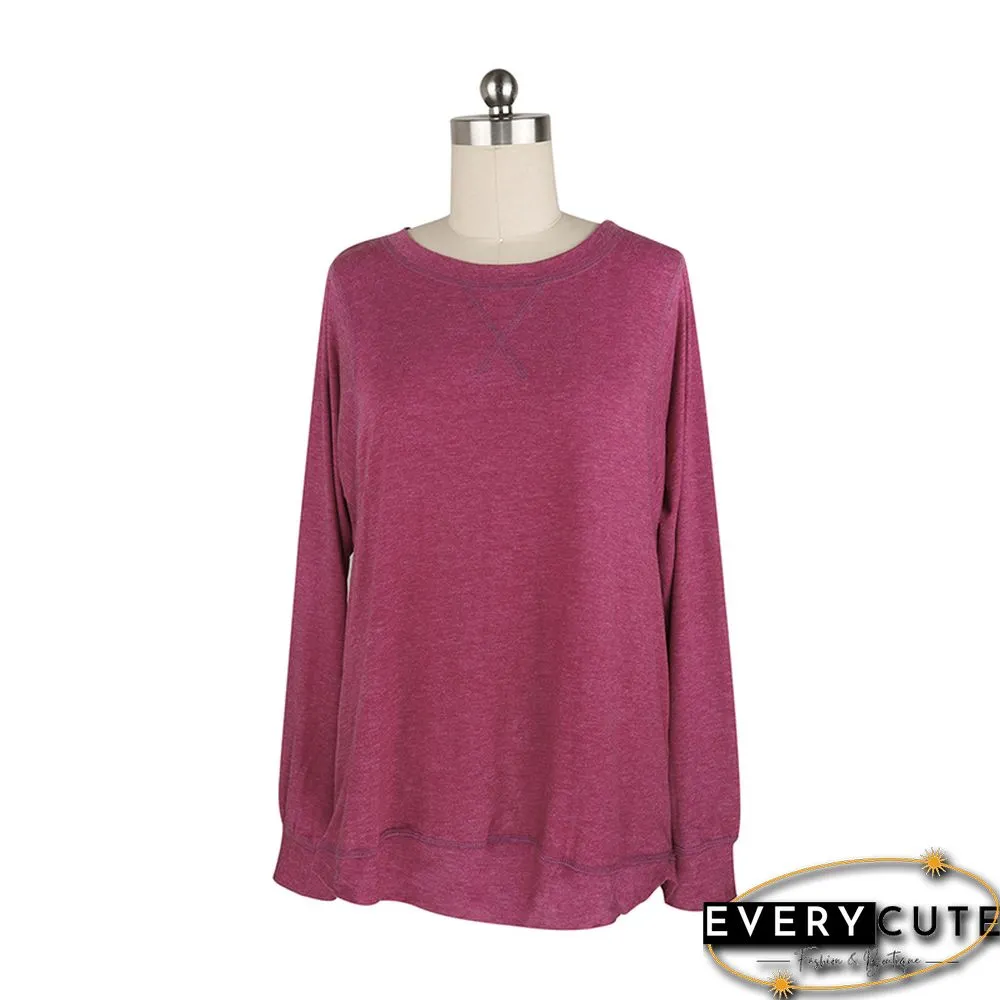 Rose Red Long Sleeve Loose Fit Sweatshirt