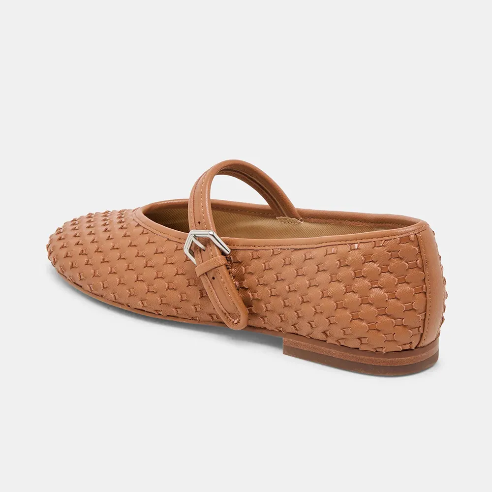 YDN Brown Round Toe Woven Buckle Strap Flat Shoes for Women