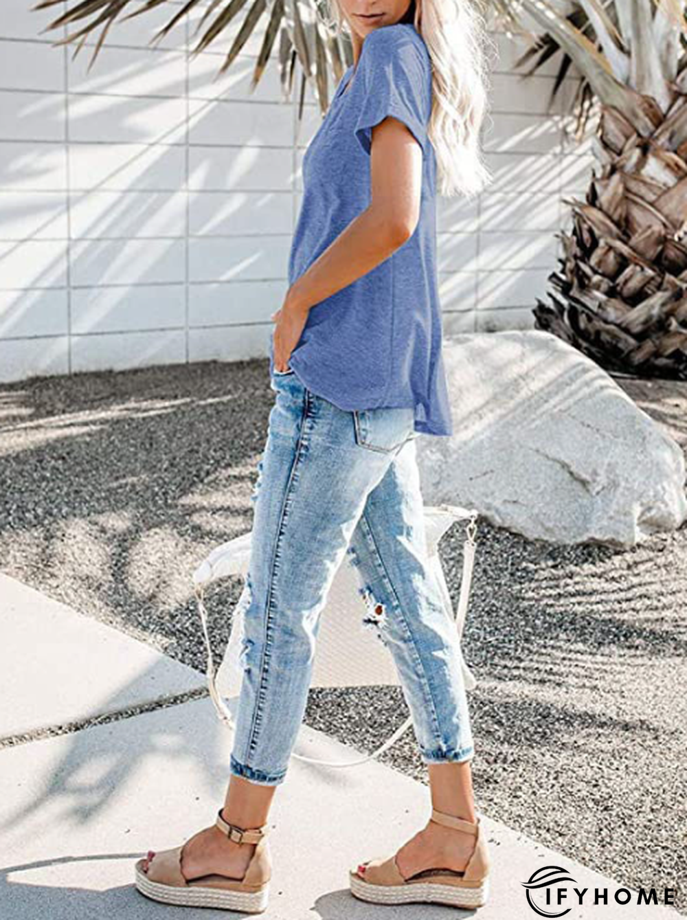 Casual Buttoned Solid Short Sleeve Loosen Tunic T-Shirt | IFYHOME