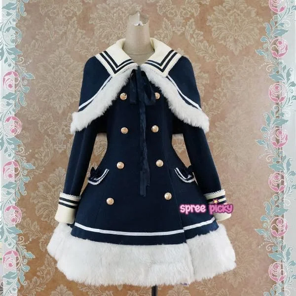 [Reservation] Navy/Pink/Wine Lolita Woolen Sailor Cape Coat S13124