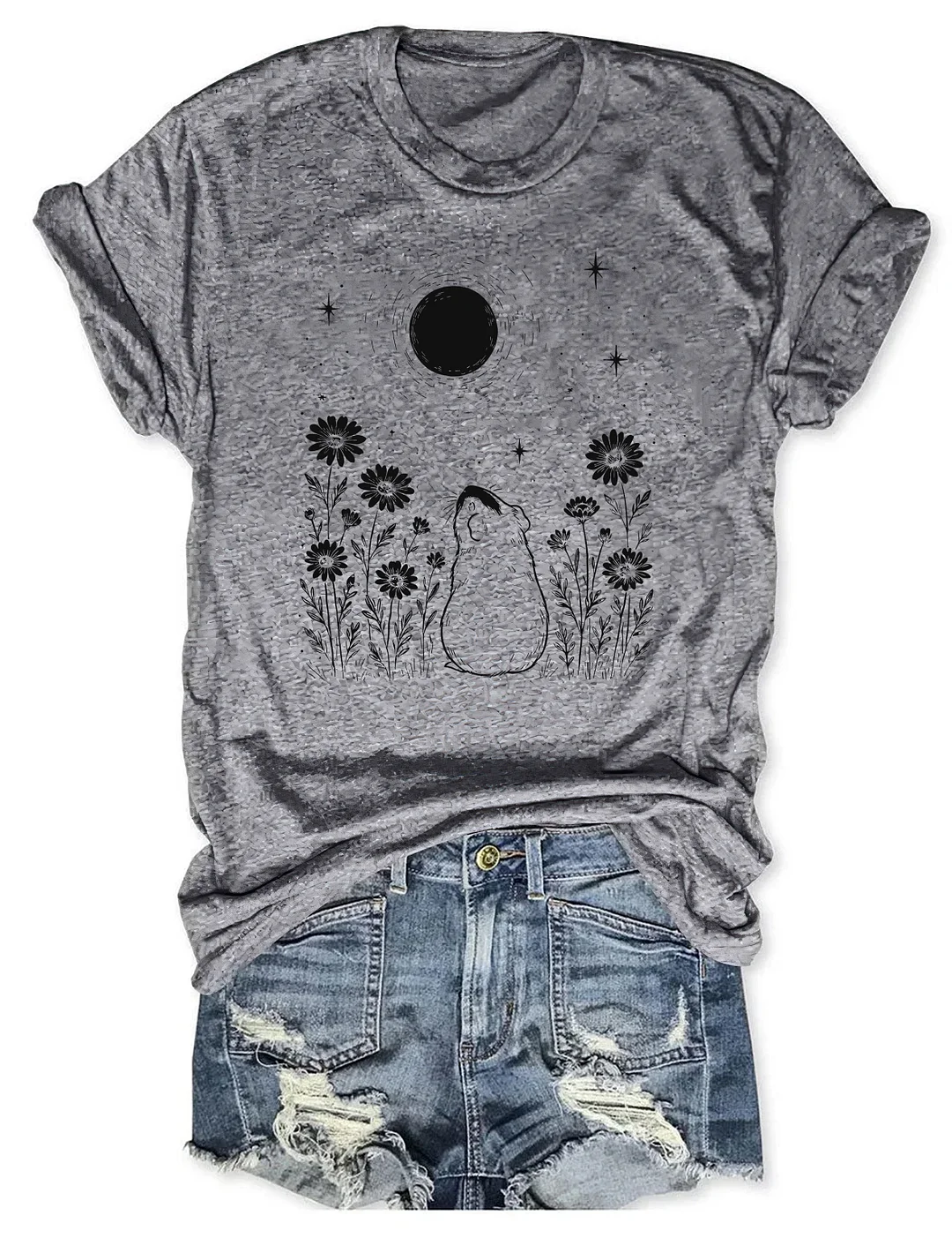 Night Flower Guinea Pig Moon T-shirt