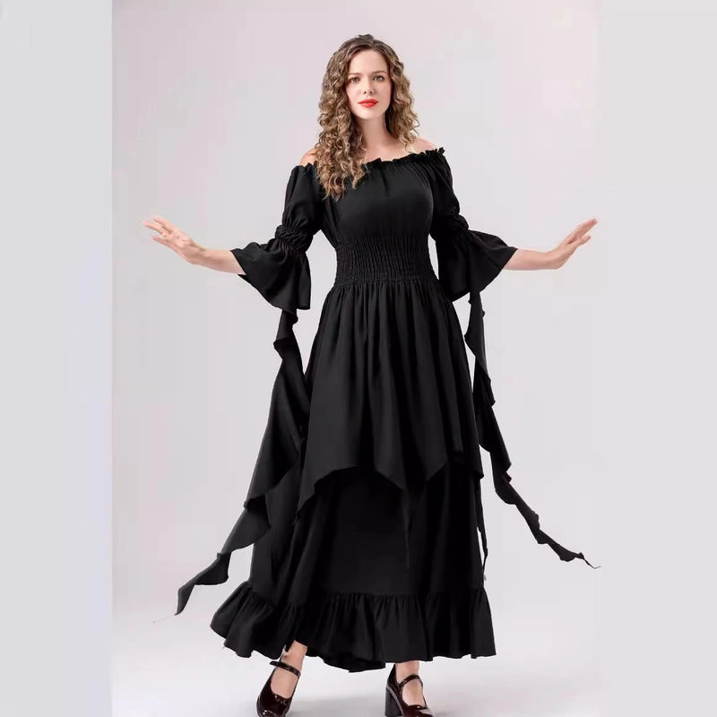 Halloween Medieval Renaissance Retro Dress Square Collar Bundle Waist Dress Stage Performance Costume