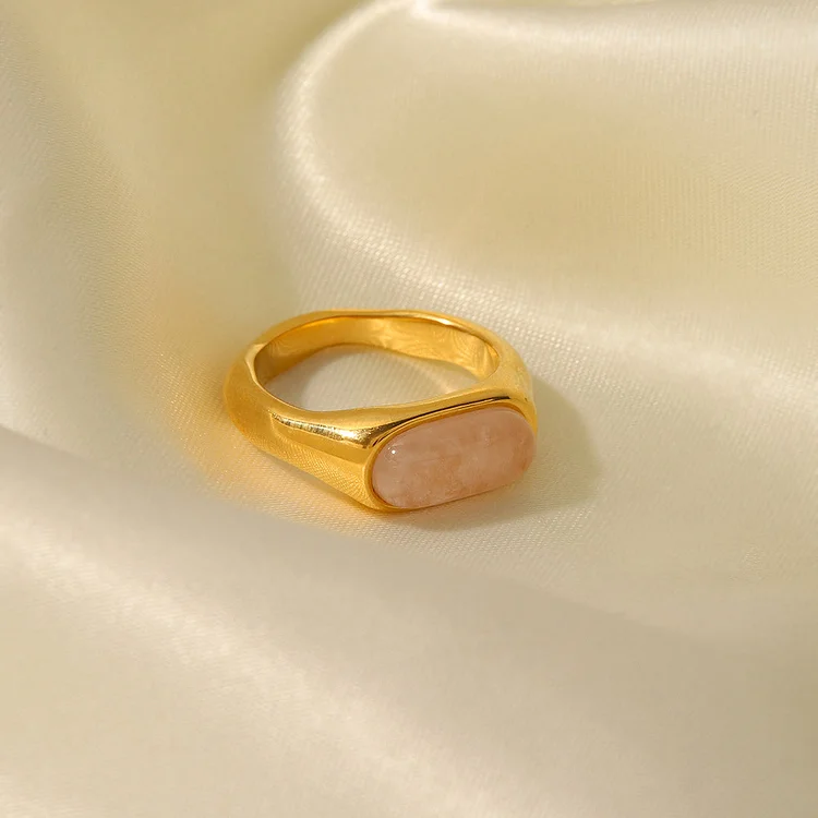 Olivenorma Oval Natural Stone Gold Color Ring