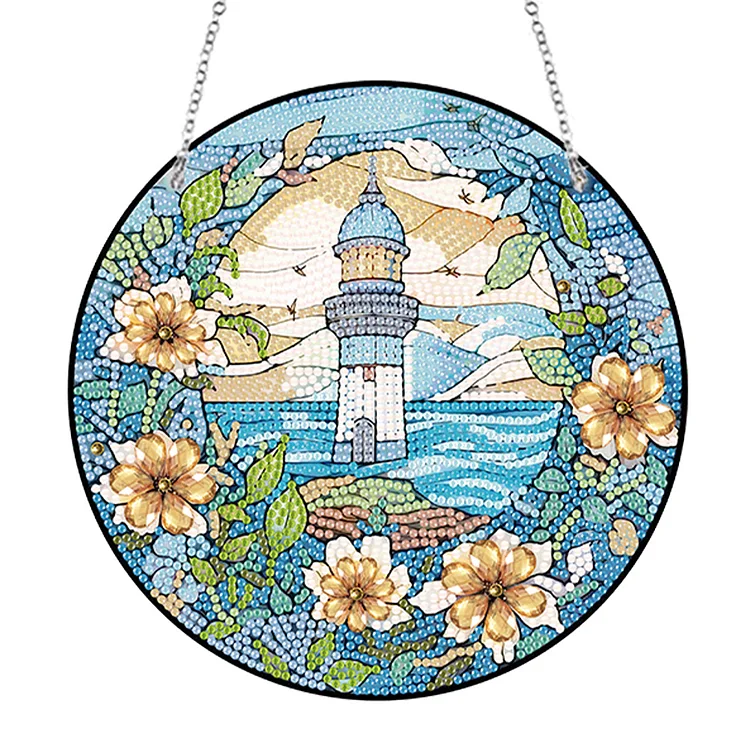Lighthouse Rose Lupine Safflower Pineapple Bees Diamond Painting Hanging Pendant