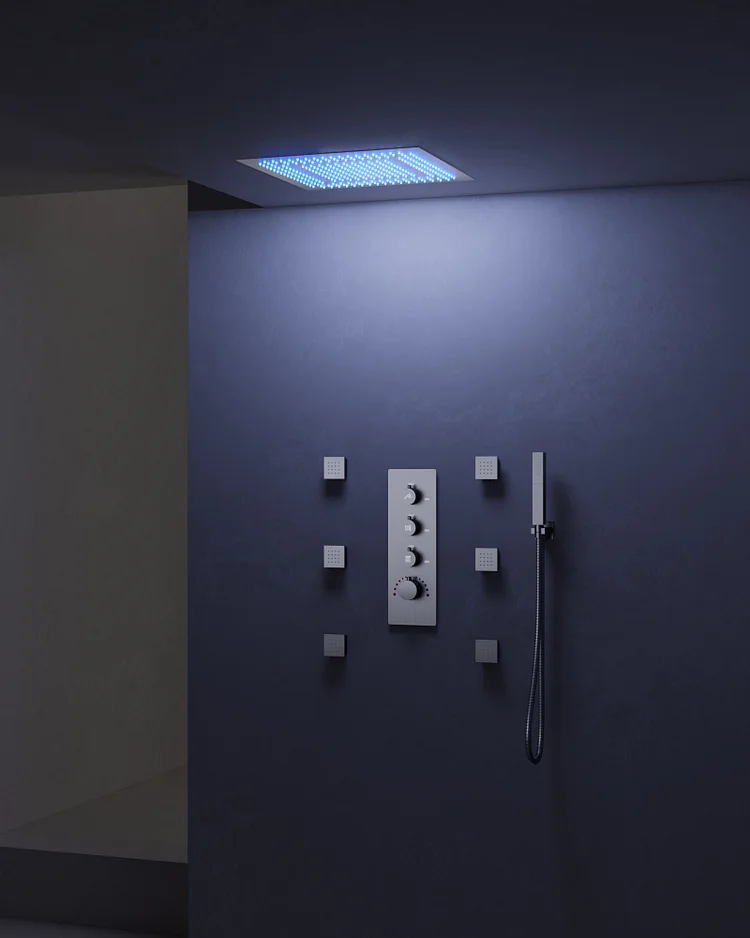 SFS-1028-NK20 20" LED Rainfall Shower System with Handheld and Body Jets - Thermostatic Full-Body Shower