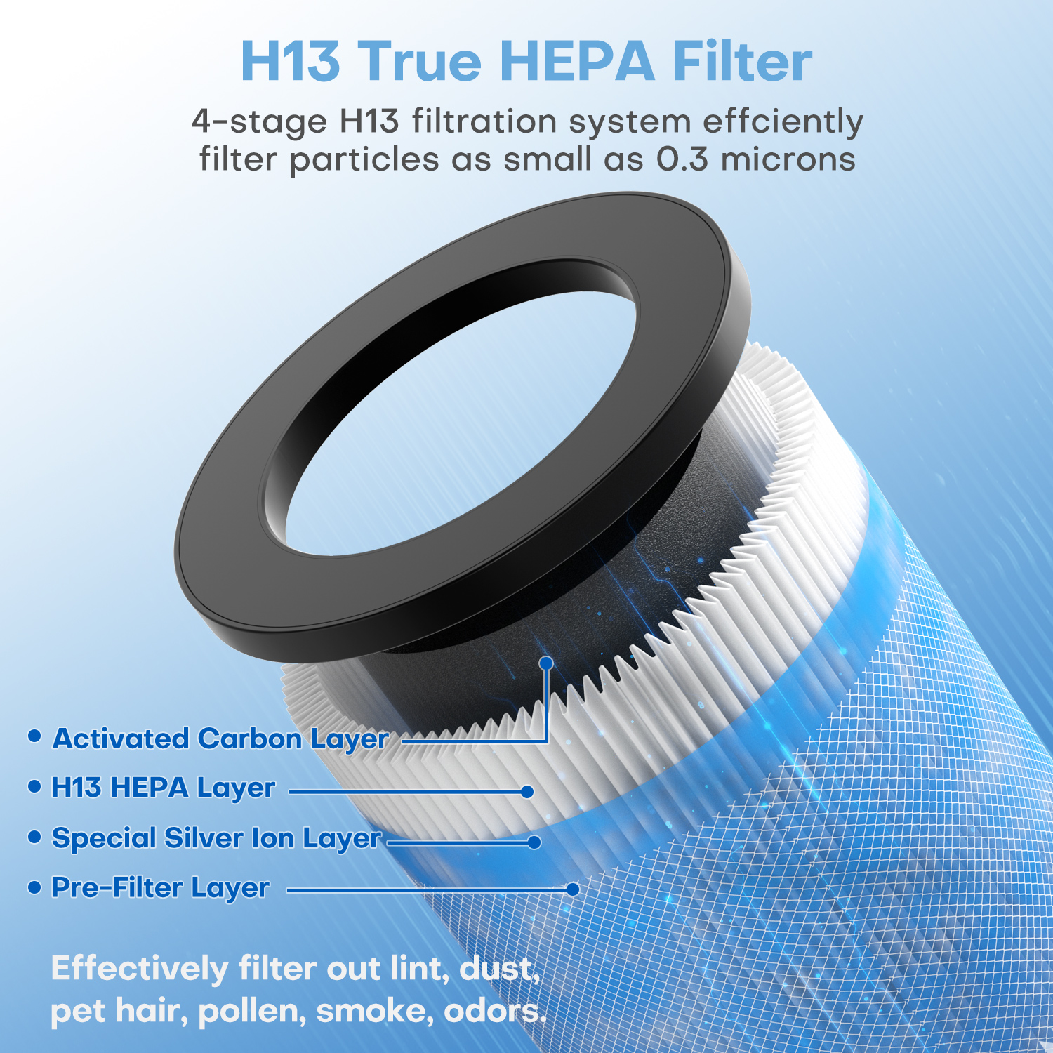 BREEZOME JH02 Air Purifier Replacement Filter, H13 True Hepa Filter ...