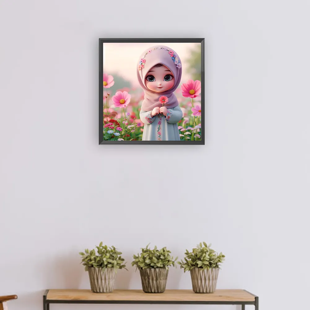 Full Round Diamond Painting 30*30cm - Girl With Flowers